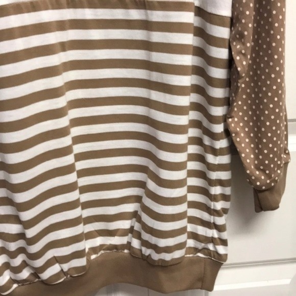 Cusp Brown White Polka Dot Stripe Print Long Sleeve Cotton Shirt Plus 0X NWT - Picture 3 of 6
